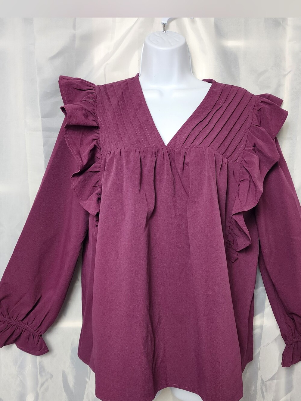 Entro Ruffle Cottagecore Boho Blouse Purple Sz S Pleated Long Sleeve Peasant